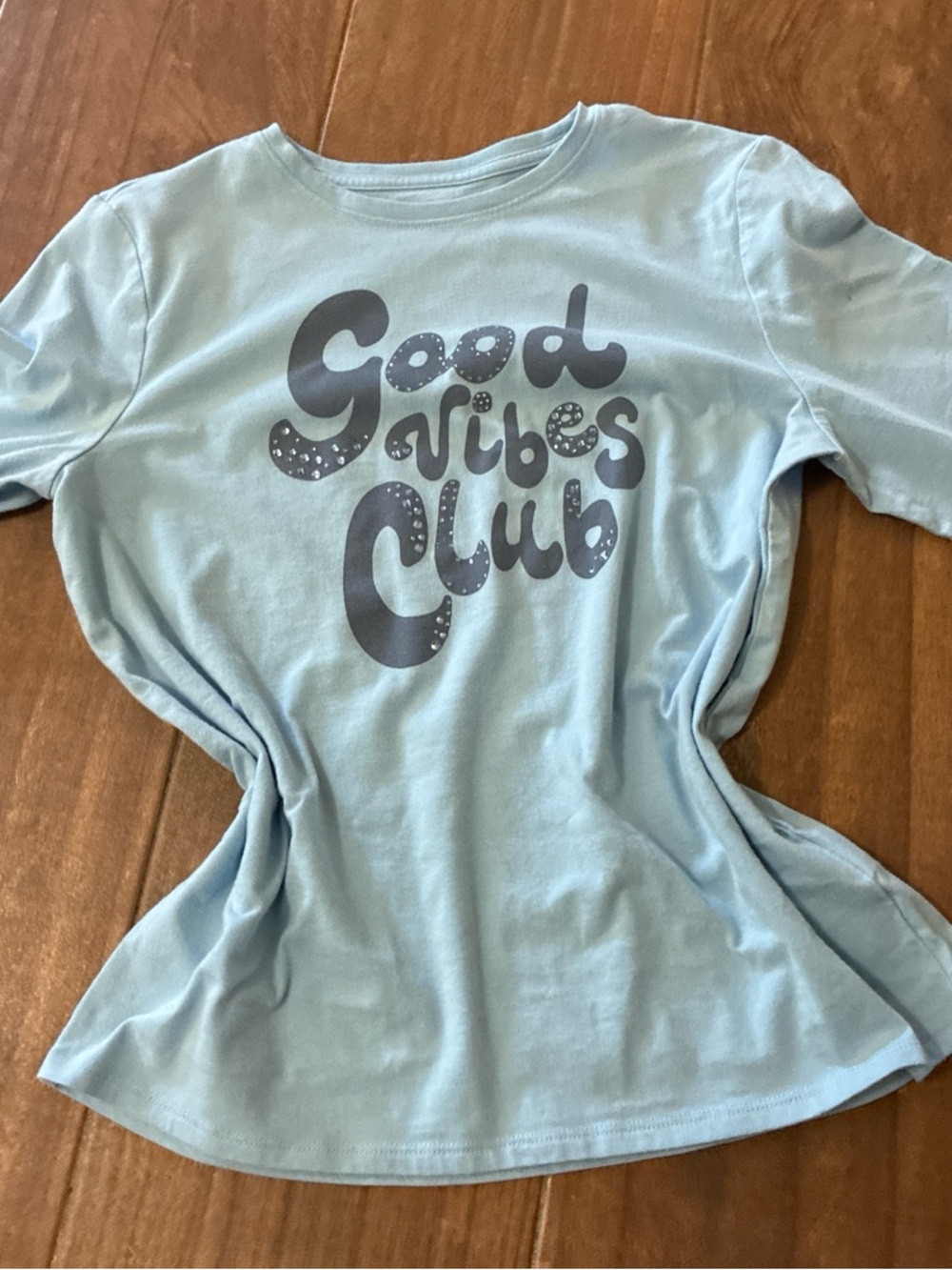 Girls Light Blue Long Sleeve Tee with 'Good Vibes Club' Graphic